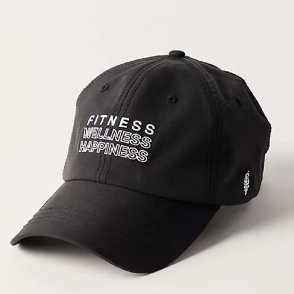 NEW FREE PEOPLE Triple Threat Baseball Hat Black Fitness Wellness Happiness Cap